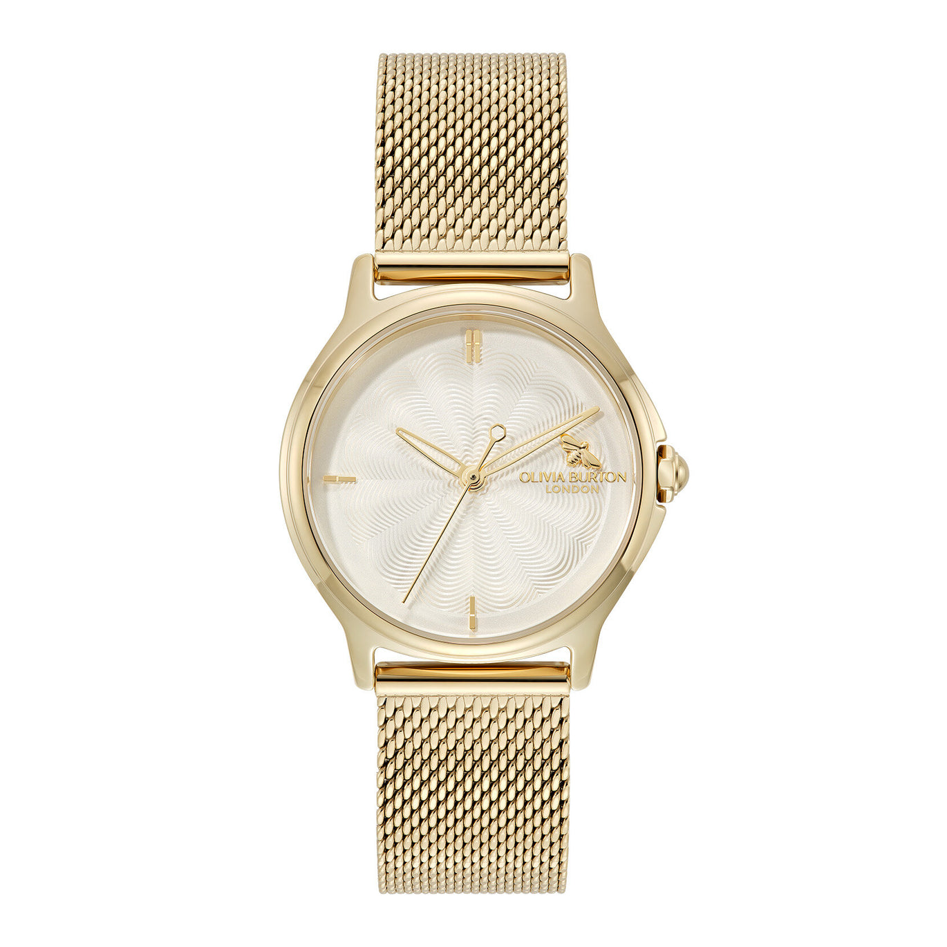 Olivia Burton 30mm Classic Bee White & Gold Mesh Watch
