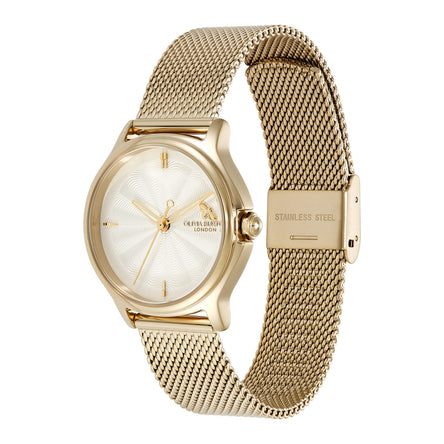 Olivia Burton 30mm Classic Bee White & Gold Mesh Watch