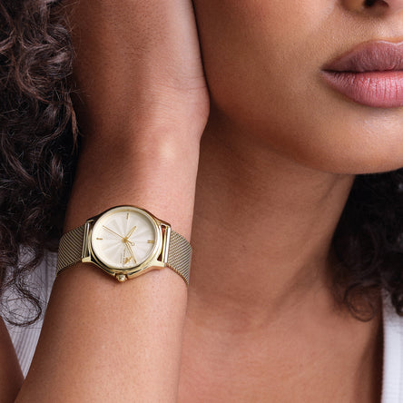 Olivia Burton 30mm Classic Bee White & Gold Mesh Watch