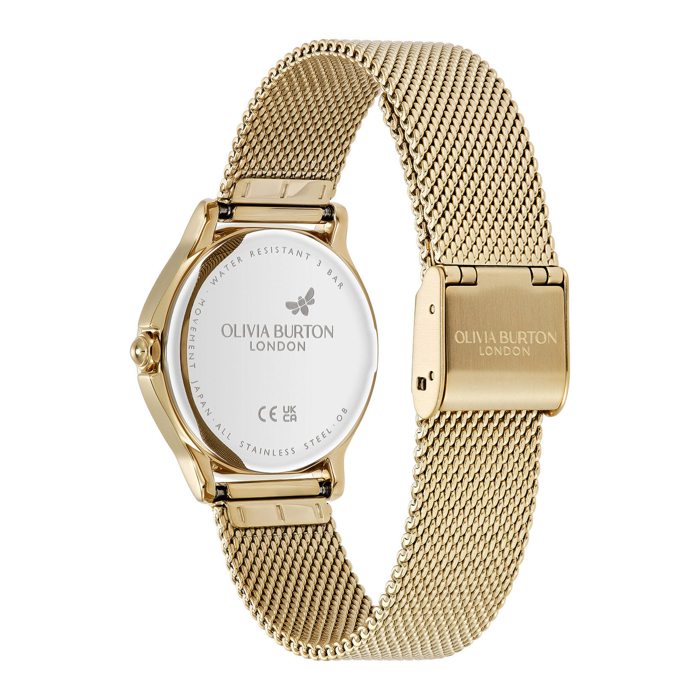 Olivia Burton 30mm Classic Bee White & Gold Mesh Watch