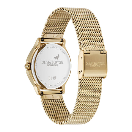 Olivia Burton 30mm Classic Bee White & Gold Mesh Watch