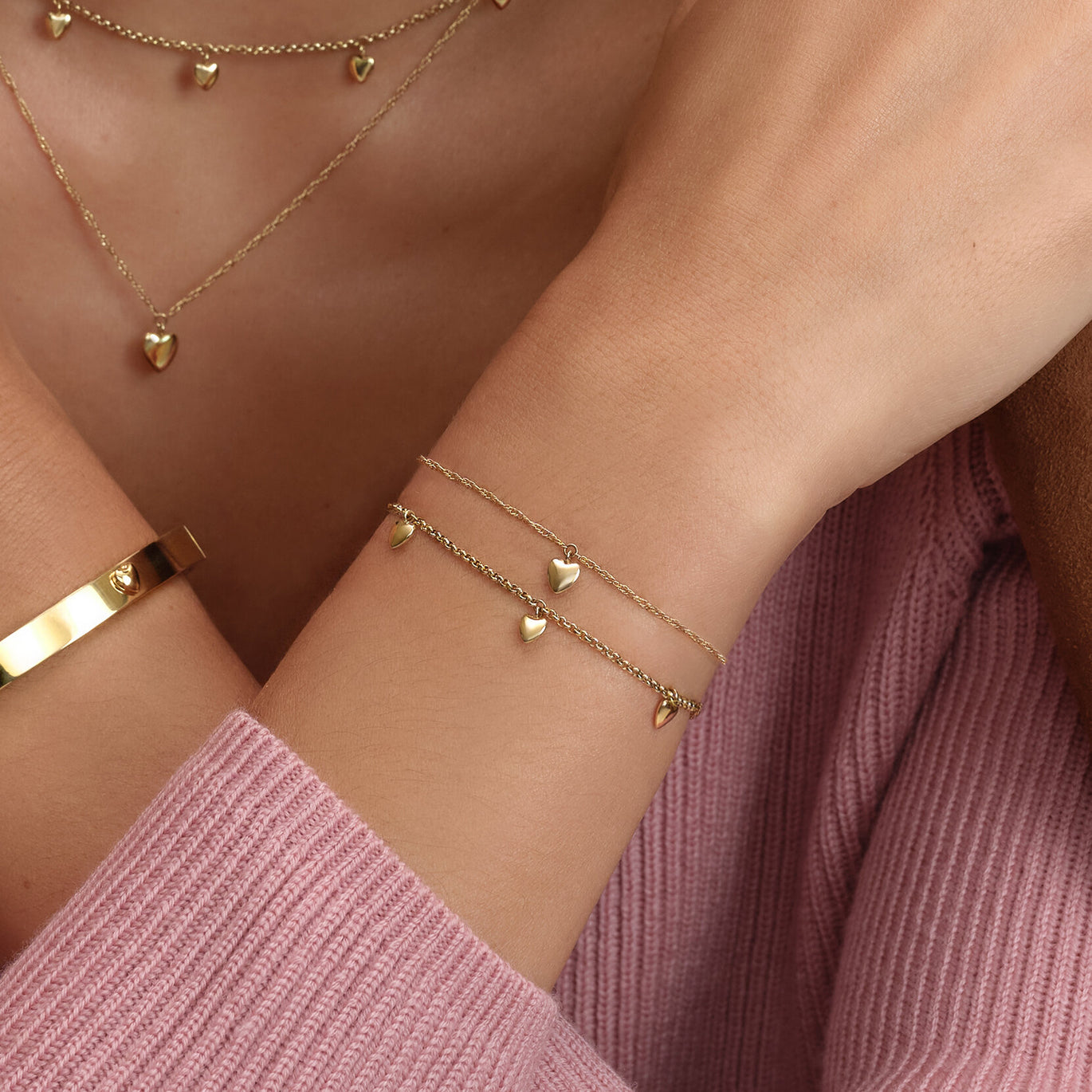 Olivia Burton Classic Mini Heart Gold Plated Double Chain Bracelet
