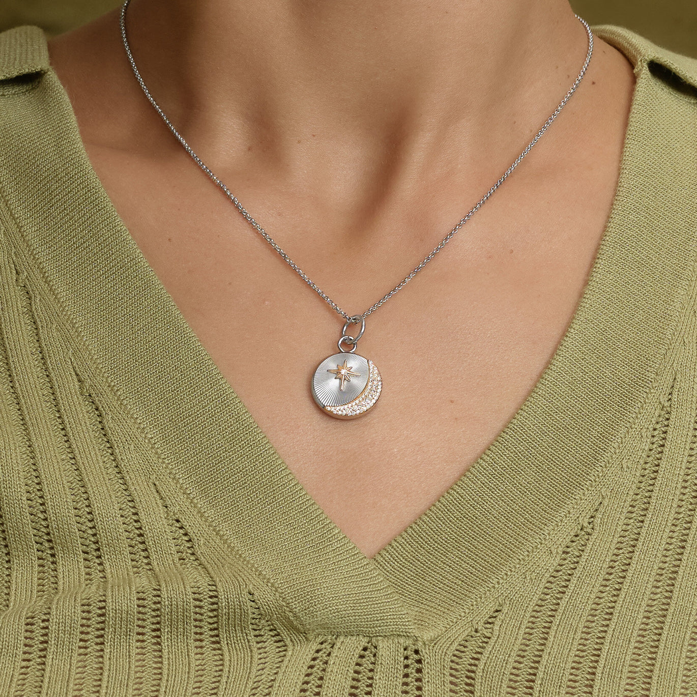 Olivia Burton Signature Celestial Star and Moon Silver Tone Pendant Necklace