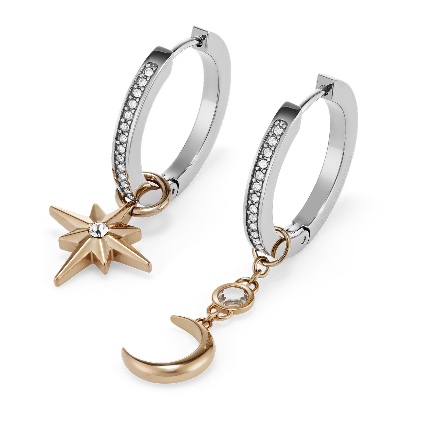 Olivia Burton Celestial Star and Moon Silver Tone Huggie Earrings