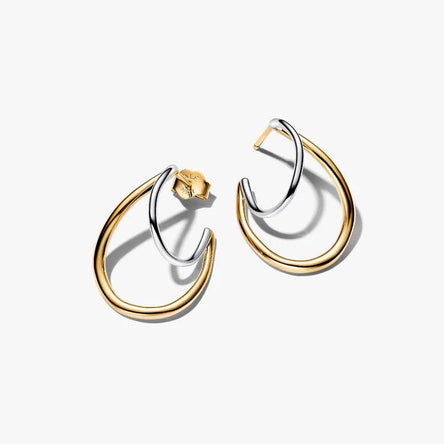 Pandora Organically Shaped Two-Tone Double Hoop Earrings
