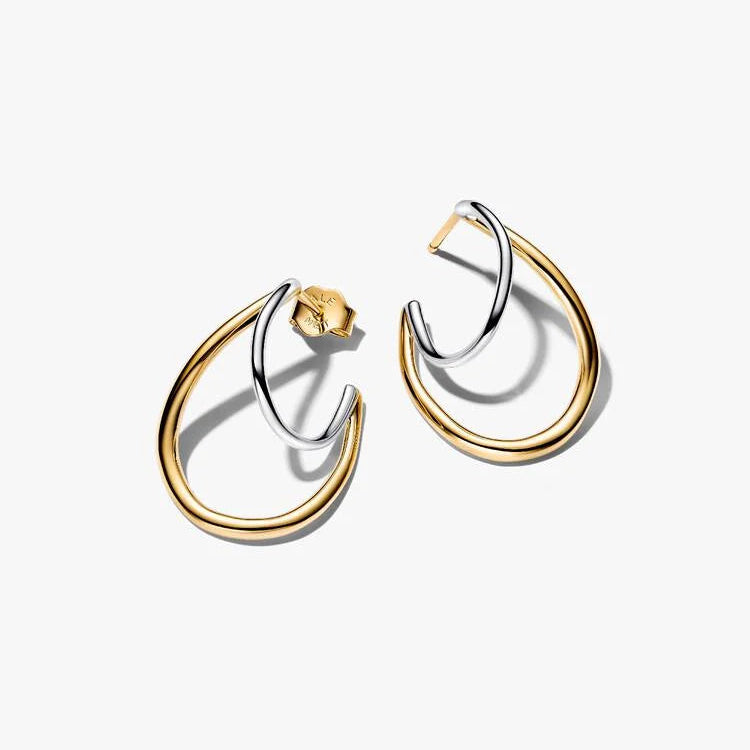 Pandora Organically Shaped Two-Tone Double Hoop Earrings