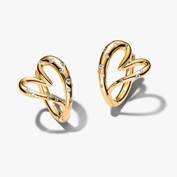 Pandora Organically Shaped Stone-Set Heart Hoop Earrings