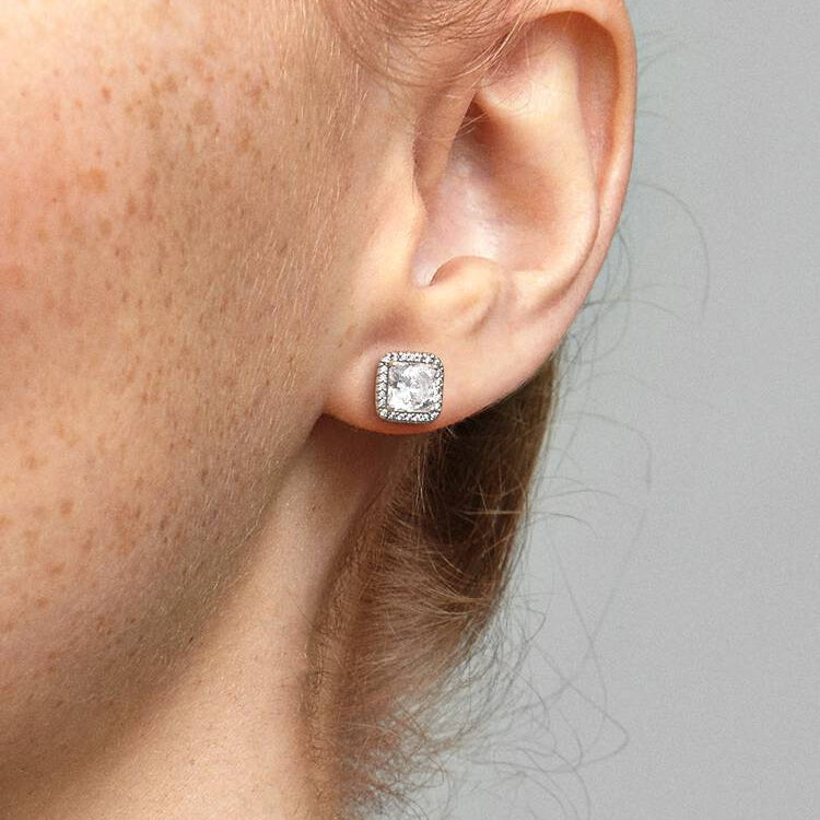 Pandora Square Sparkle Halo Stud Earrings