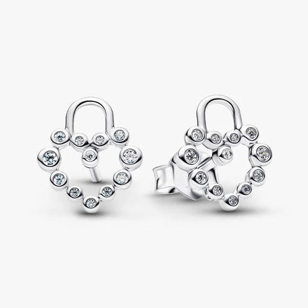 Pandora Sparkling Heart Padlock Stud Earrings