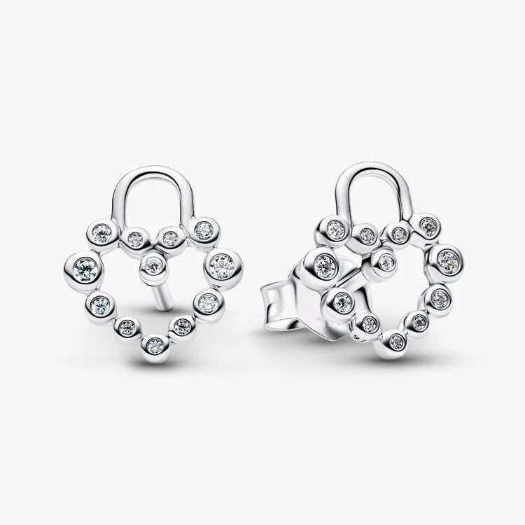 Pandora Sparkling Heart Padlock Stud Earrings