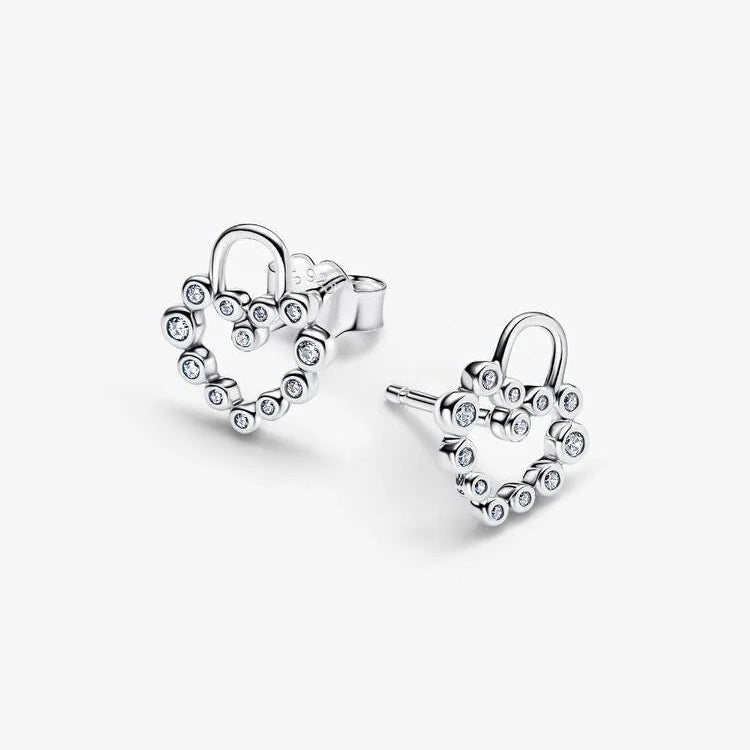 Pandora Sparkling Heart Padlock Stud Earrings