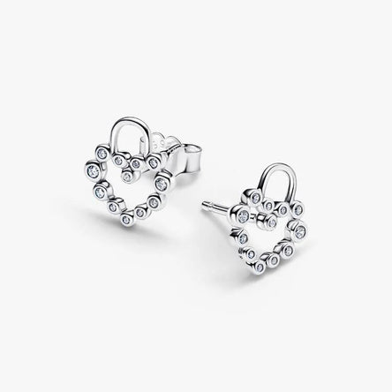 Pandora Sparkling Heart Padlock Stud Earrings
