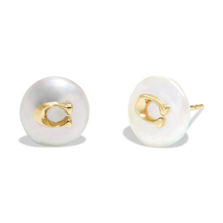 COACH Signature Coin Pearl Stud Earrings