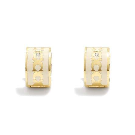 COACH Enamel C Huggie Gold Tone Hoop Earrings