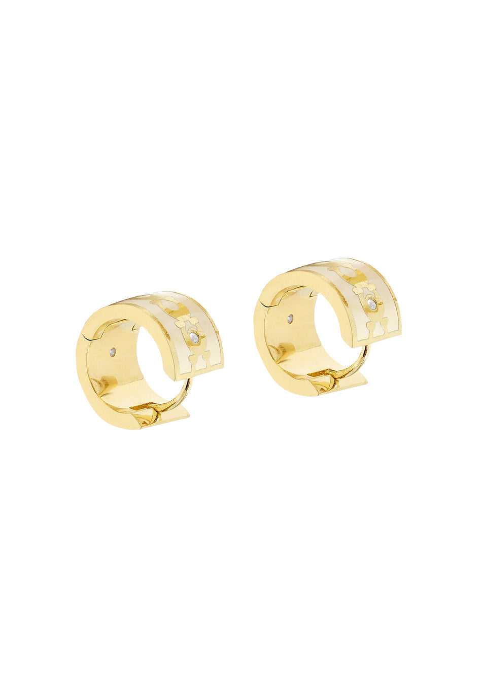 COACH Enamel C Huggie Gold Tone Hoop Earrings