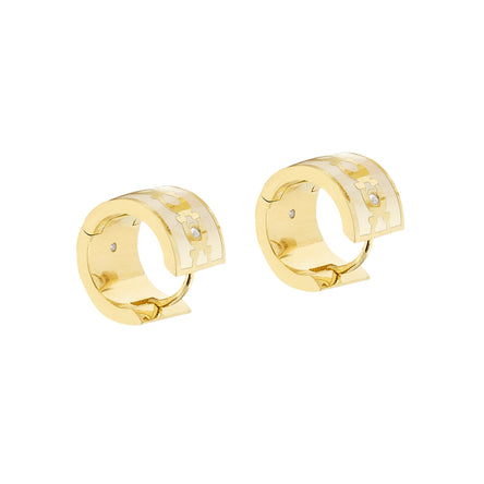 COACH Enamel C Huggie Gold Tone Hoop Earrings