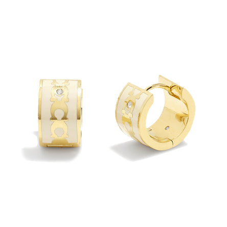 COACH Enamel C Huggie Gold Tone Hoop Earrings