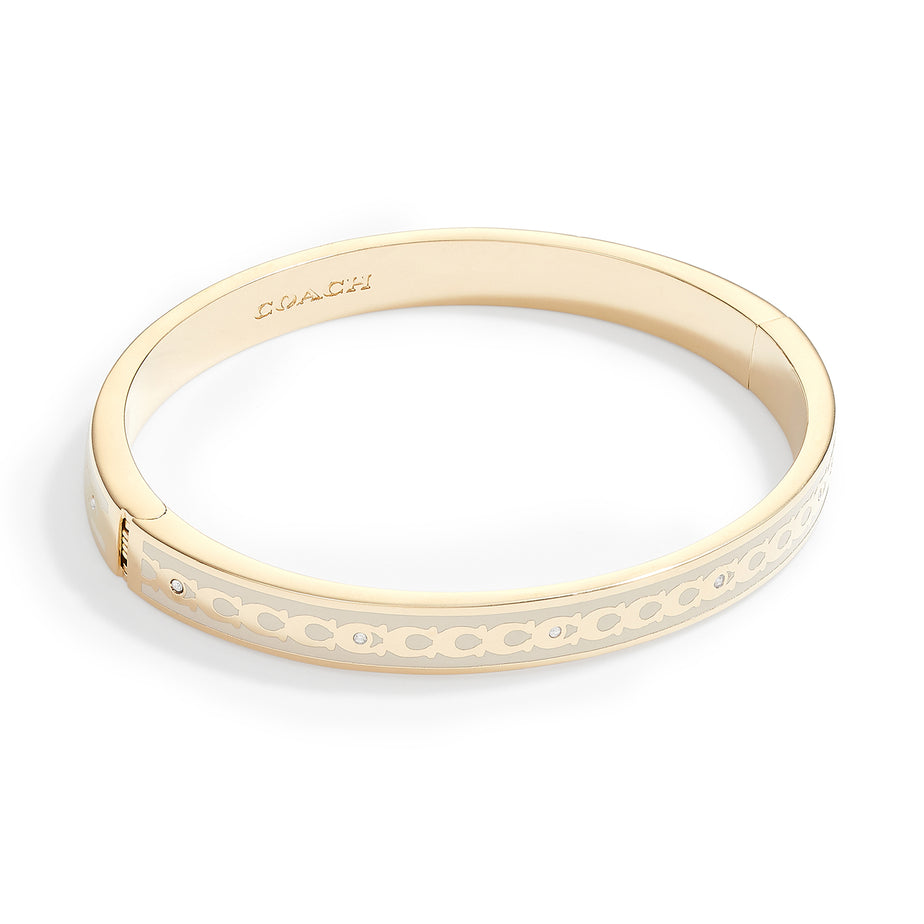 Coach Enamel C Thin Gold Tone Hinged Bangle