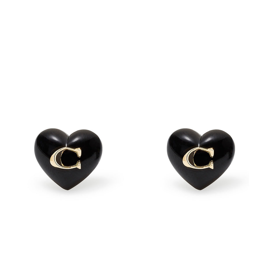 COACH Signature Heart Stud Earrings Black
