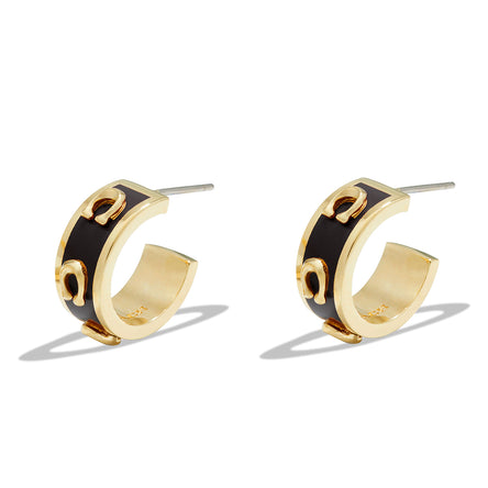 COACH Signature Enamel Hoop Earrings Black