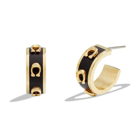 COACH Signature Enamel Hoop Earrings Black