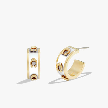 COACH Signature Enamel Hoop Earrings White