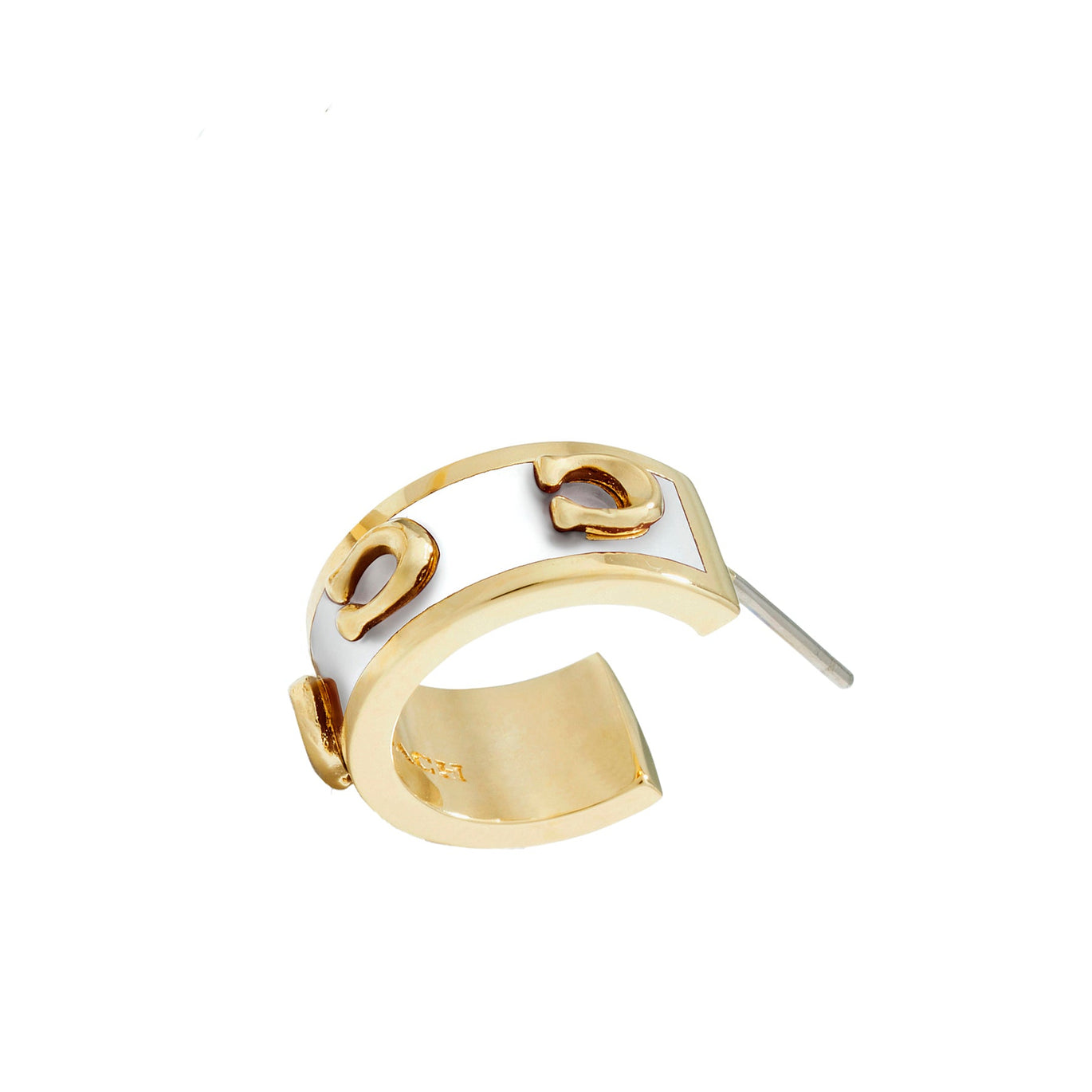 COACH Signature Enamel Hoop Earrings White