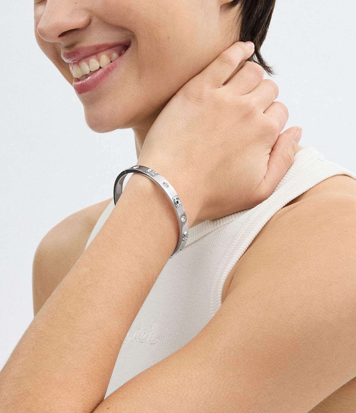 COACH Signature C Silver Hinged Bangle