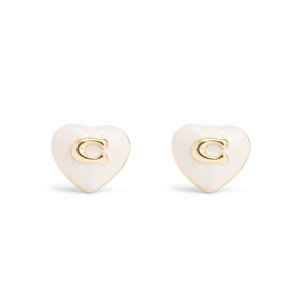 COACH Signature Enamel Heart Stud Earrings