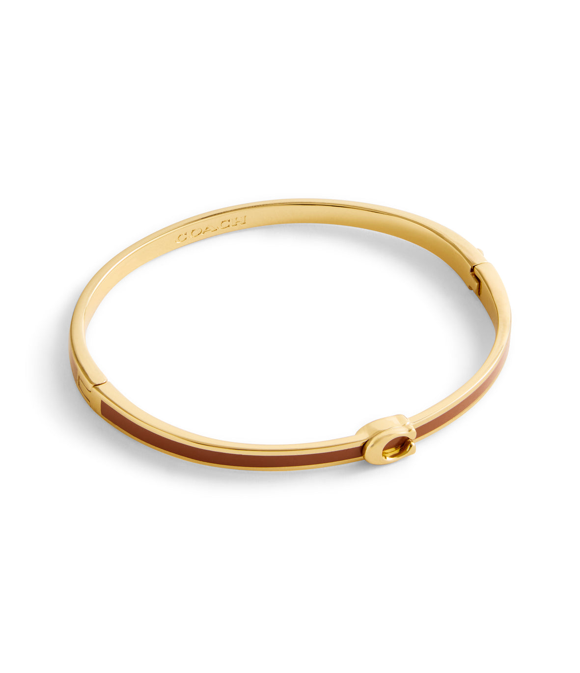 COACH Gold Plated Brown Enamel Hinged Bangle