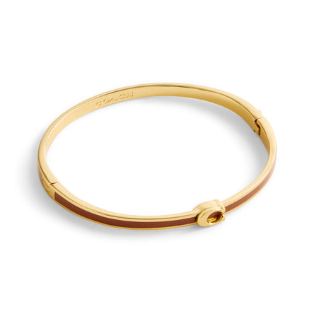 COACH Gold Plated Brown Enamel Hinged Bangle