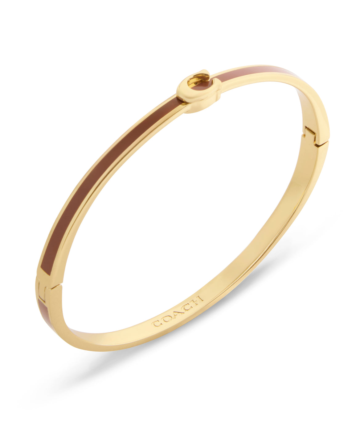 COACH Gold Plated Brown Enamel Hinged Bangle
