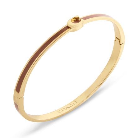COACH Gold Plated Brown Enamel Hinged Bangle