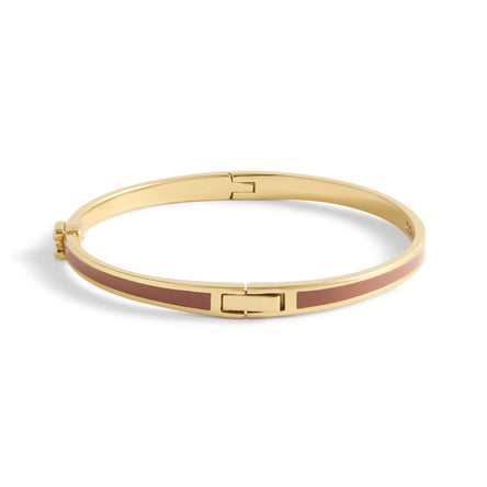 COACH Gold Plated Brown Enamel Hinged Bangle