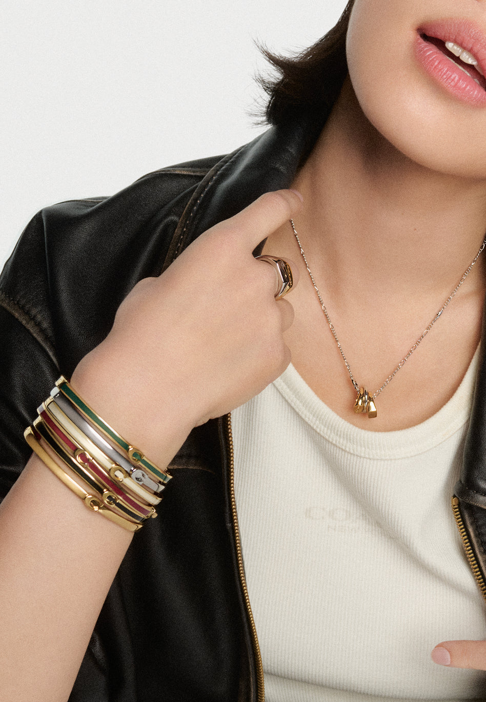COACH Gold Plated Enamel Hinged Bangle