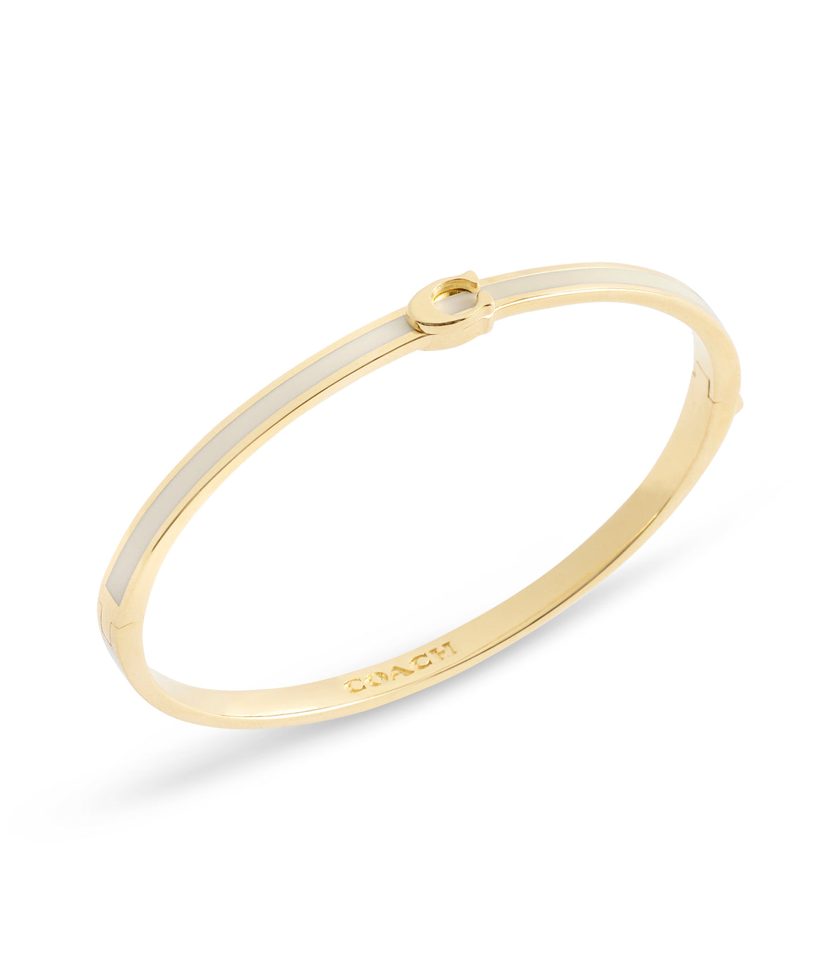 COACH Gold Plated Cream Enamel Hinged Bangle