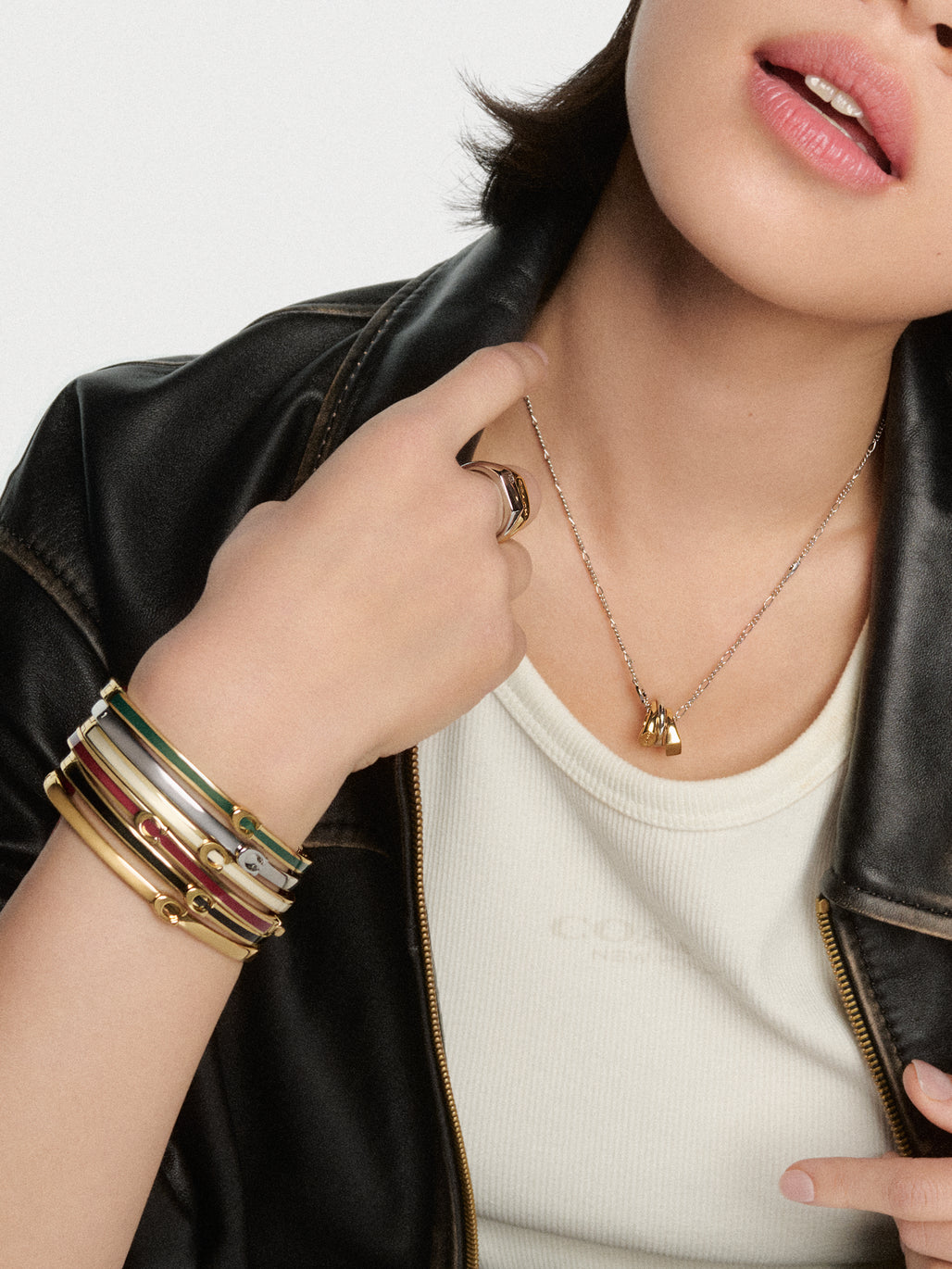 COACH Gold Plated Cream Enamel Hinged Bangle