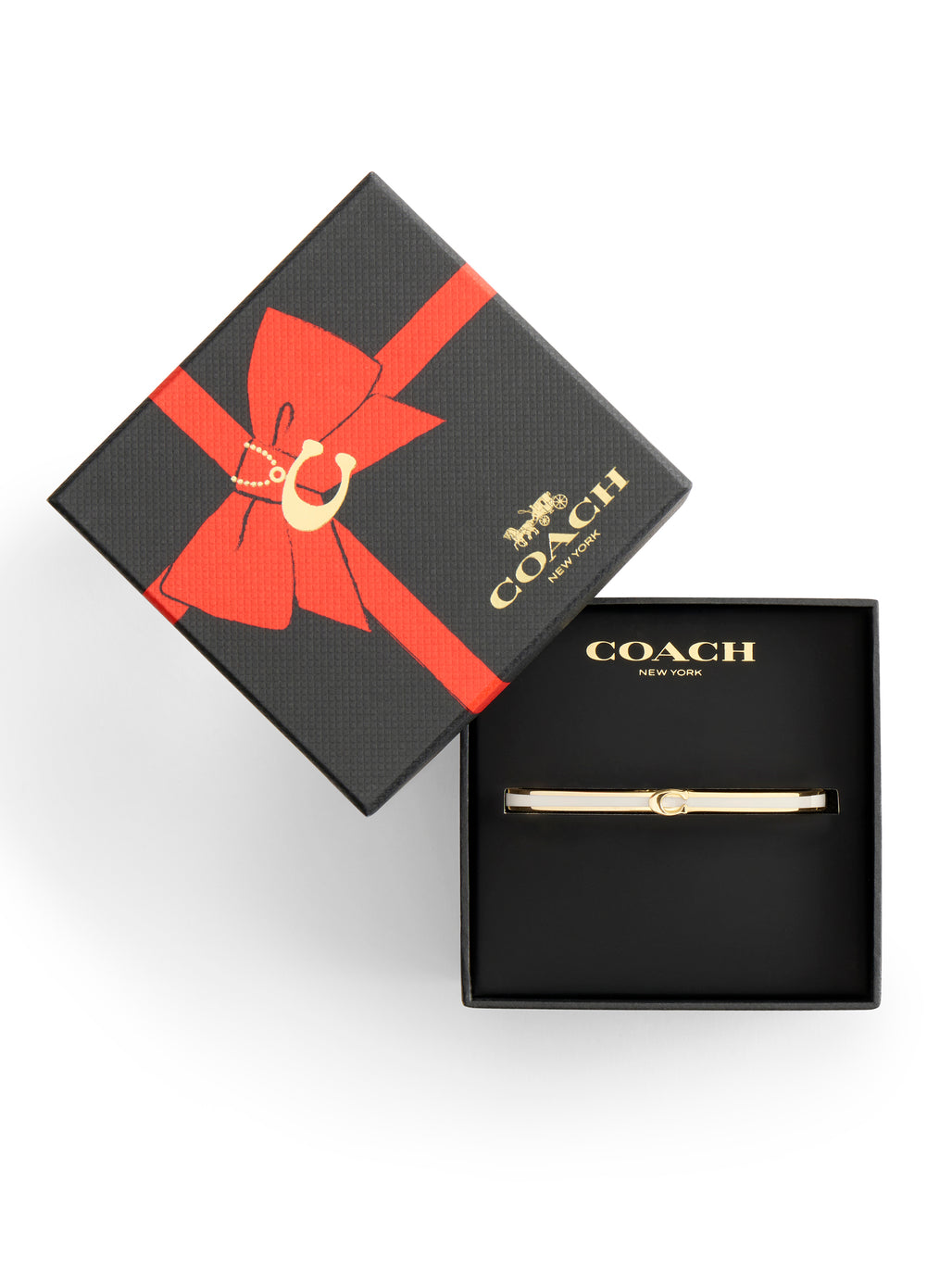 COACH Gold Plated Cream Enamel Hinged Bangle