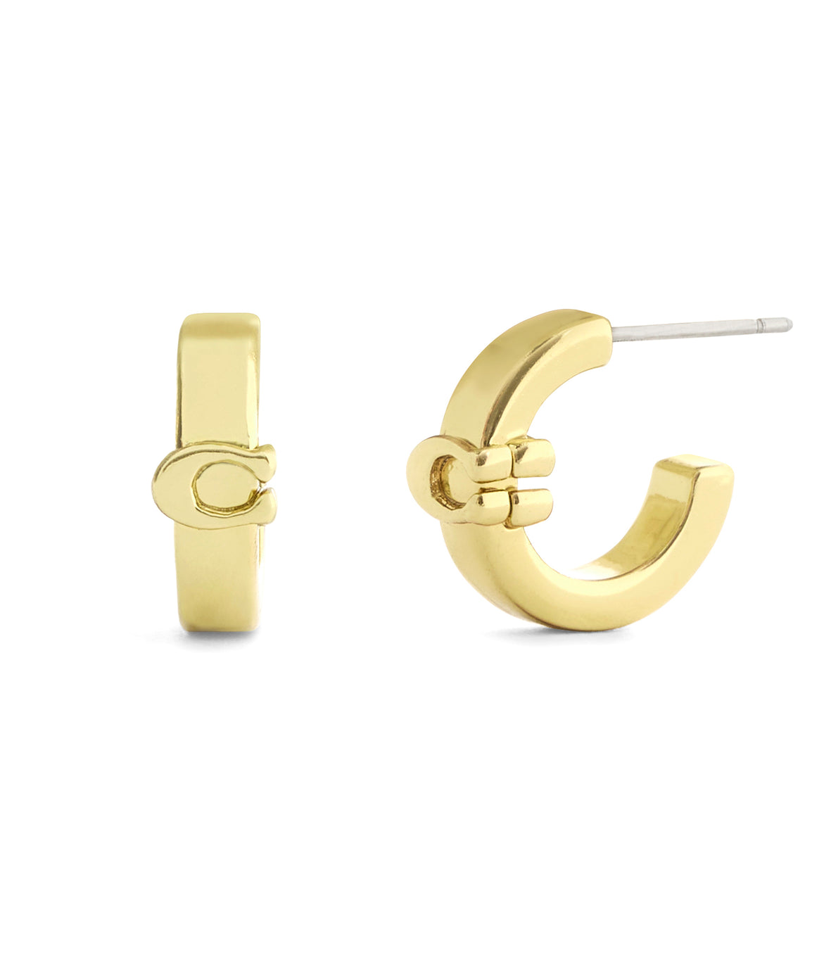COACH Signature C Huggie Gold Tone Hoop Earrings
