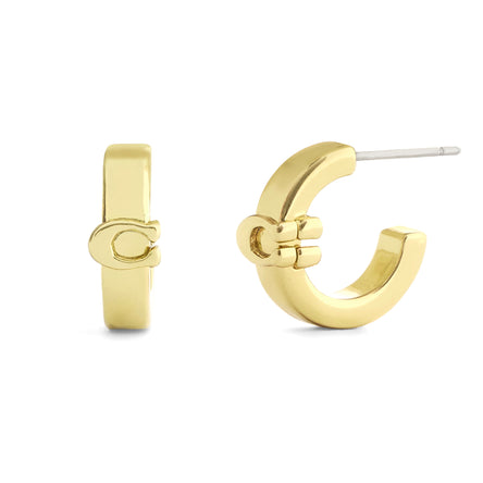 COACH Signature C Huggie Gold Tone Hoop Earrings