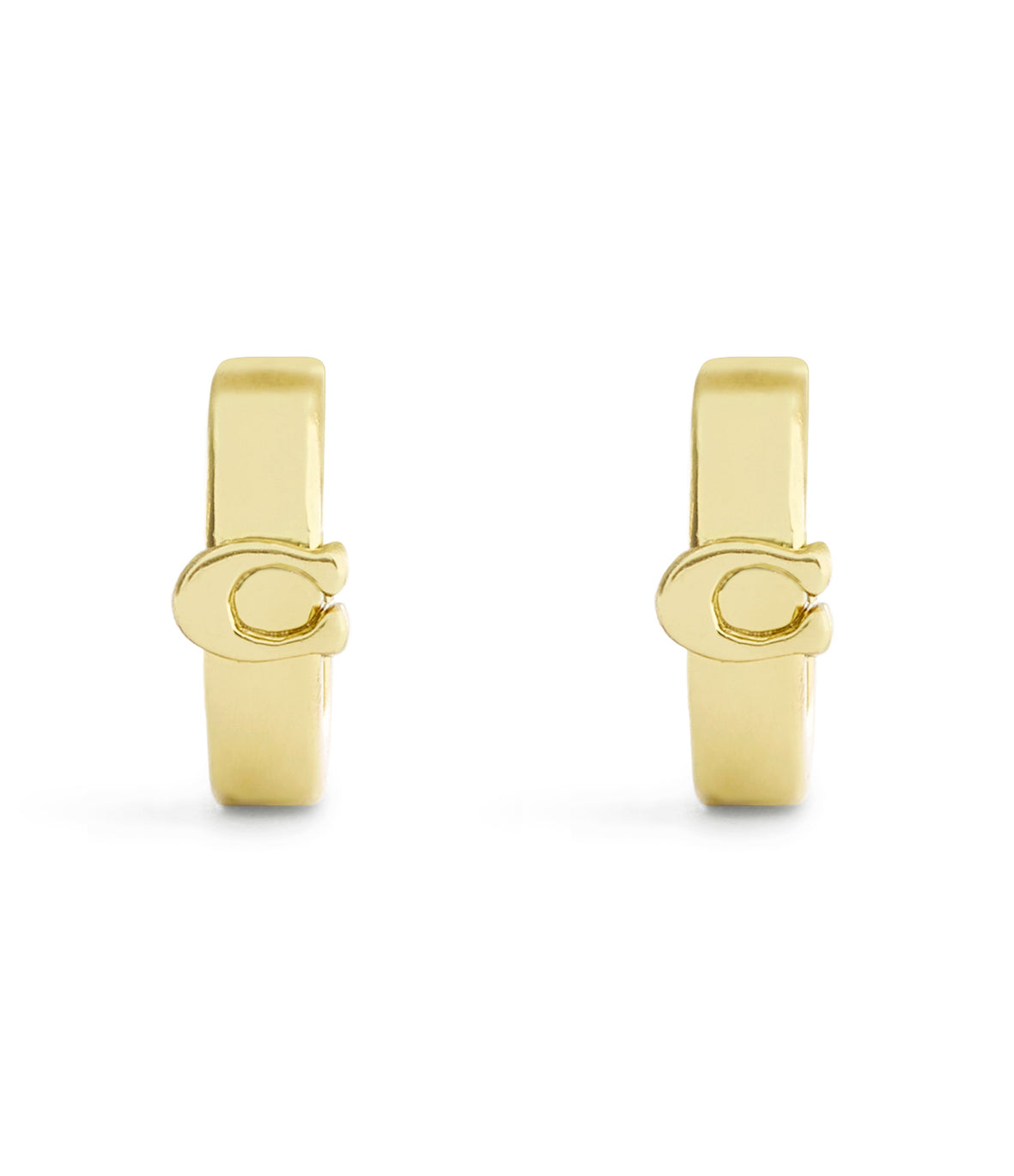 COACH Signature C Huggie Gold Tone Hoop Earrings