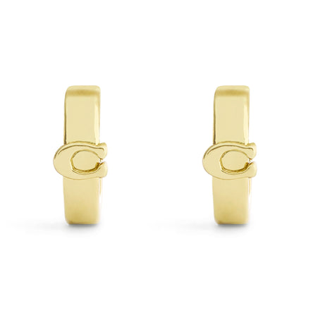 COACH Signature C Huggie Gold Tone Hoop Earrings
