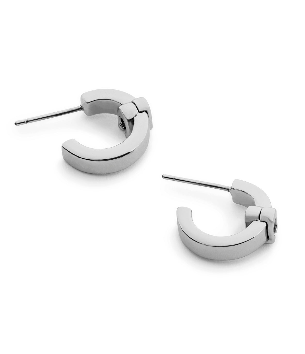 COACH Signature C Huggie Rhodium Hoop Earrings