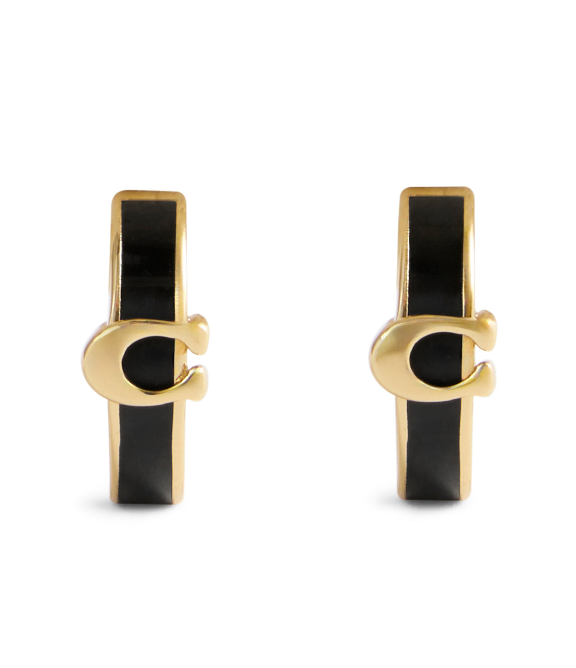 COACH Signature C Huggie Black Enamel Hoop Earrings