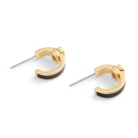 COACH Signature C Huggie Black Enamel Hoop Earrings