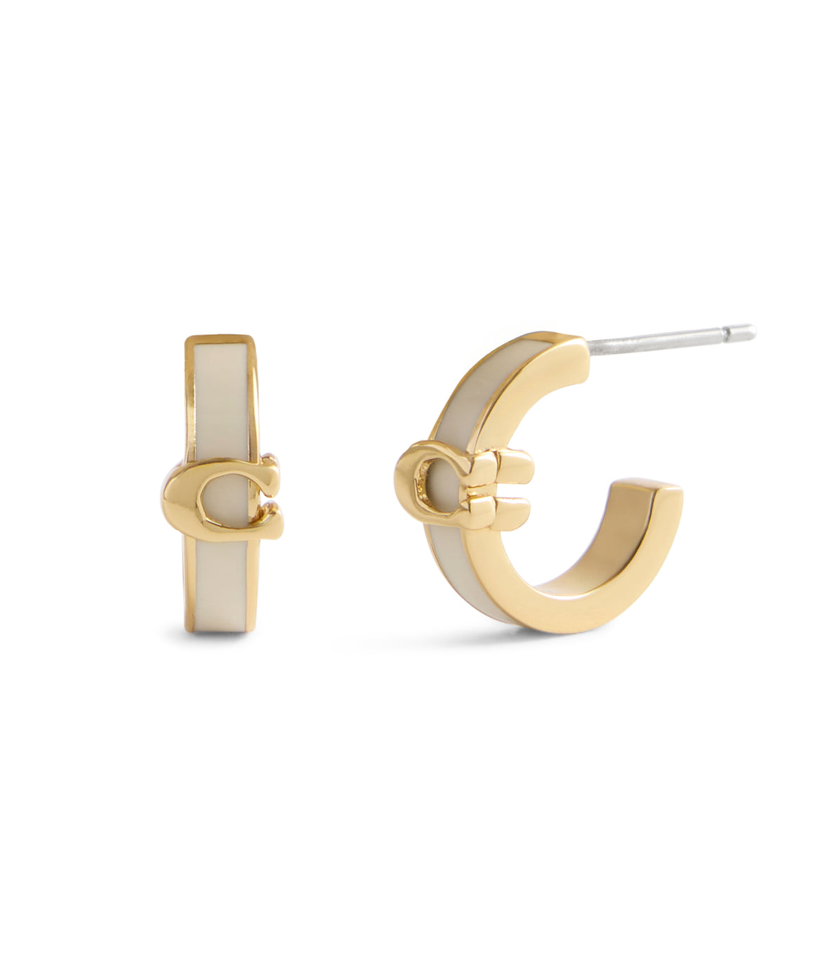 COACH Signature C Huggie White Enamel Hoop Earrings