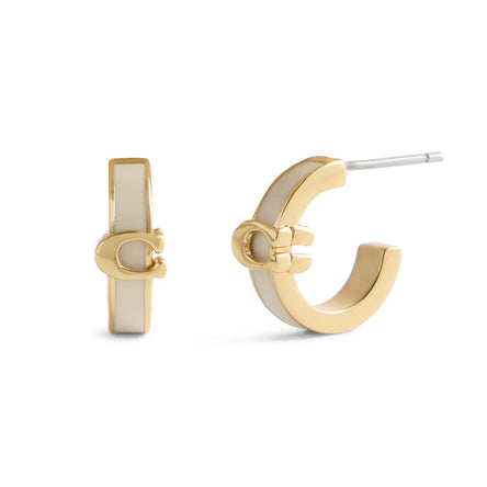 COACH Signature C Huggie White Enamel Hoop Earrings