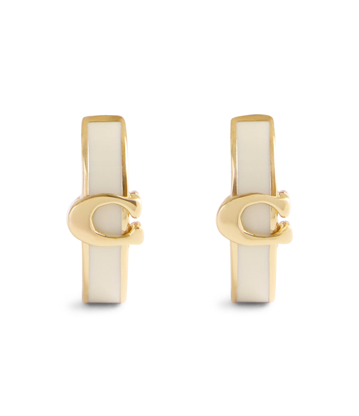 COACH Signature C Huggie White Enamel Hoop Earrings