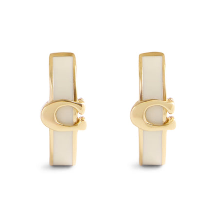 COACH Signature C Huggie White Enamel Hoop Earrings