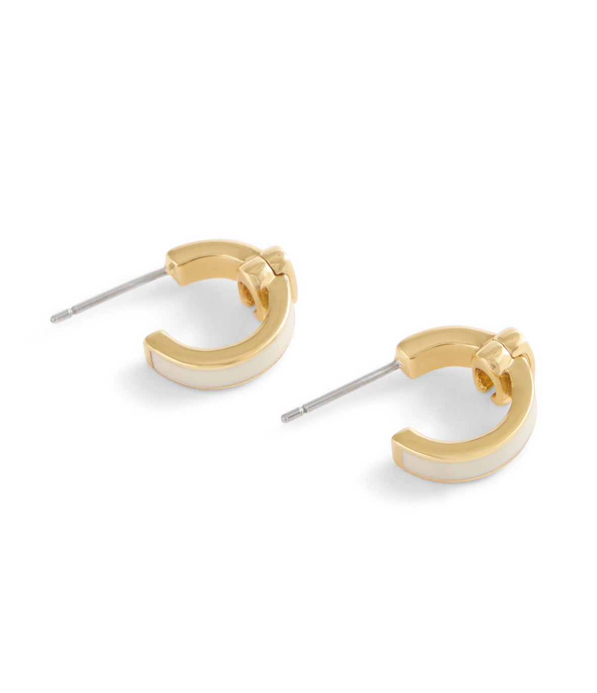 COACH Signature C Huggie White Enamel Hoop Earrings